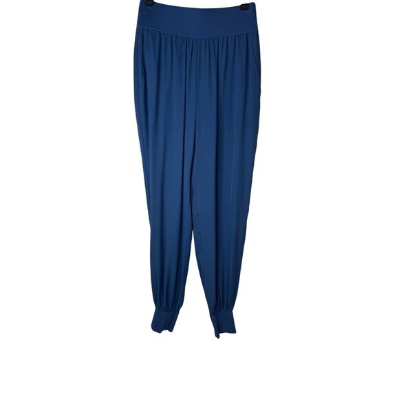 Theory Small 100% Silk Harem Jogger Pants Brilliant Blue Pockets Elastic Waist - Picture 16 of 16
